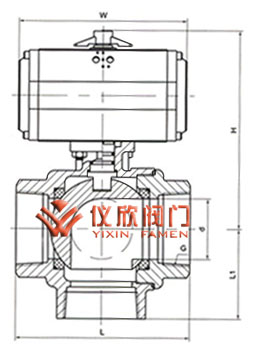 氣動內(nèi)螺紋三通球閥外形尺寸圖